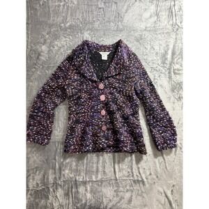 Exclusively Misook Purple And Black Textured Knit Cardigan Shawl Collar Size XS